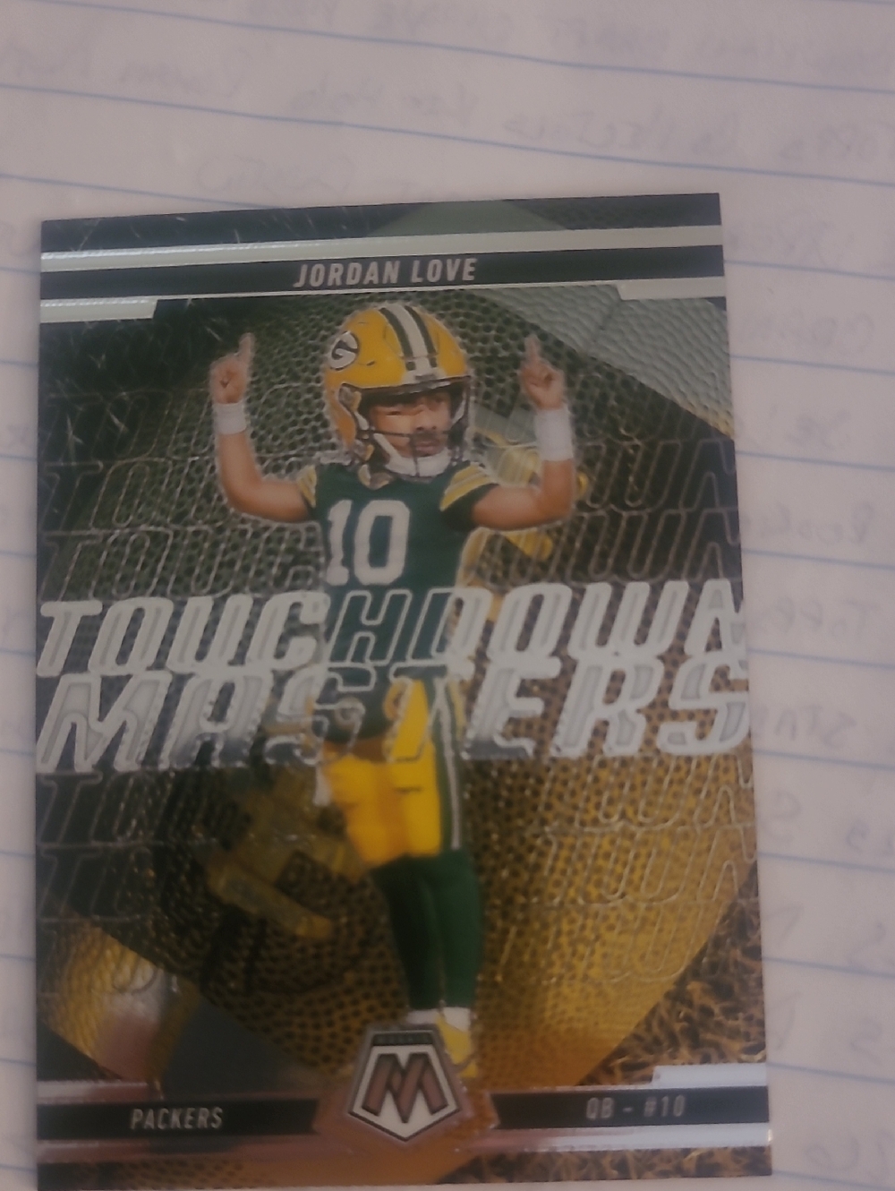 Panini Green and White Jordan Love Football Card 2025 Mosaic Touchdown Masters